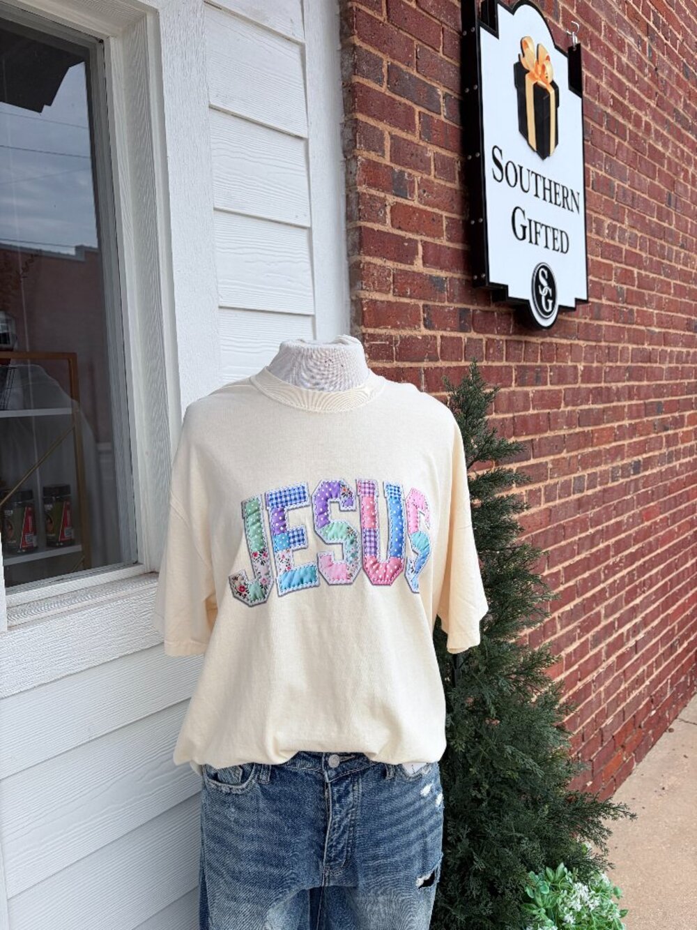 Jesus Faux Patchwork Graphic Comfort Colors Tee